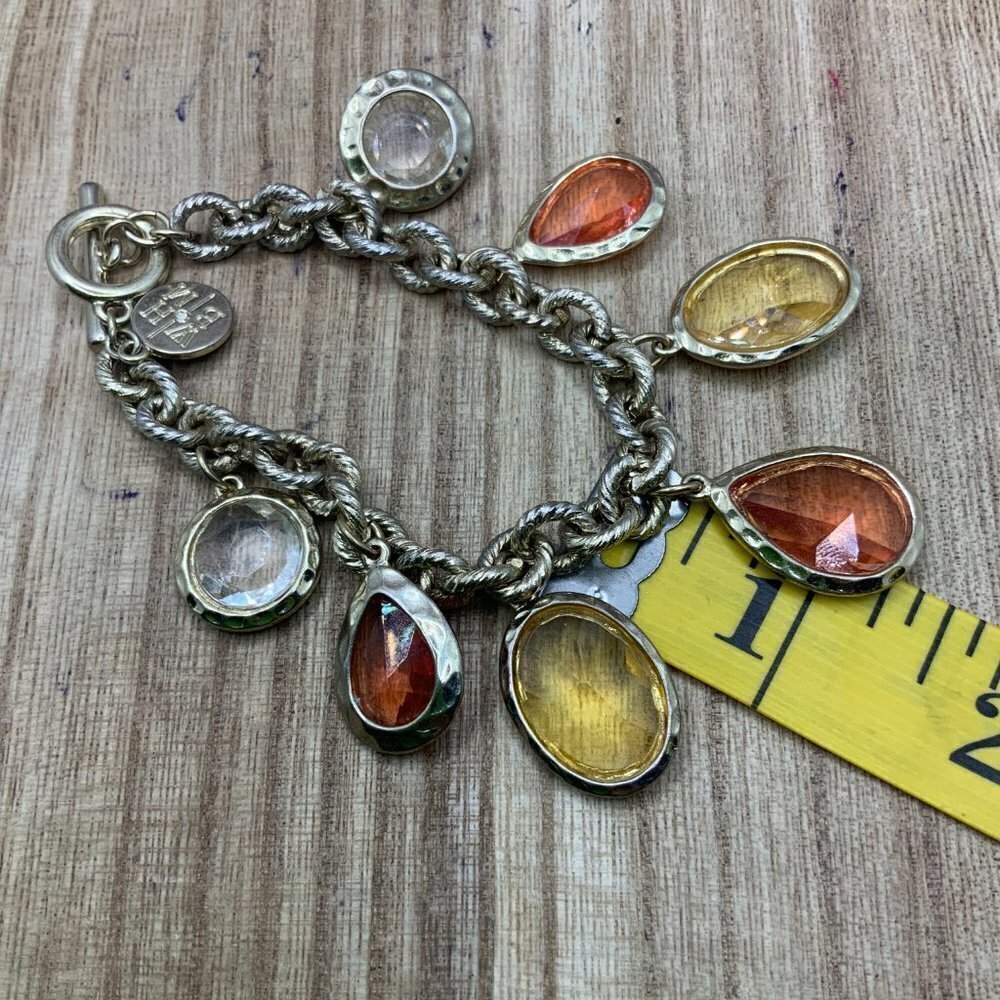 WHBM Gold Tone Orange, Yellow Faceted Dangle Bracelet - Picture 4 of 5